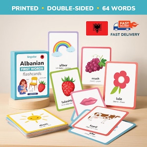 GEDRUCKTE albanische Sprache Vokabeln erste Wörter albanische Sprache lernen laminierte albanische Sprache Vokabelkarte albanische Buchstaben
