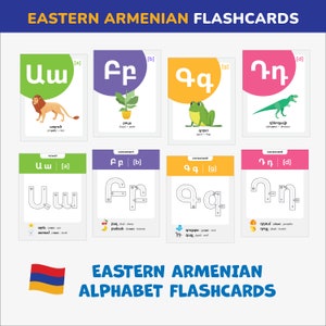 Cartes mémoire de l'alphabet arménien oriental retraçant les lettres arméniennes Langue arménienne Vocabulaire arménien imprimable Cartes bilingues Prononciations