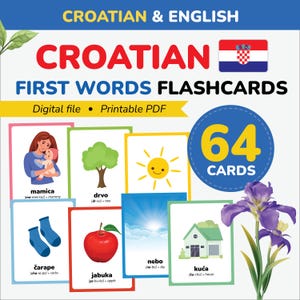 Fichas con las primeras palabras en croata Aprende el idioma croata Vocabulario croata imprimible Tarjetas bilingües con pronunciaciones Fichas en croata