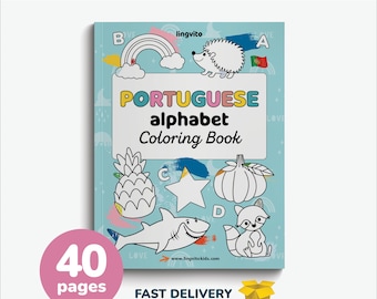 Libro para colorear del alfabeto portugués, libros en portugués para niños, aprender idioma portugués, hoja de trabajo de letras de práctica del alfabeto bilingüe