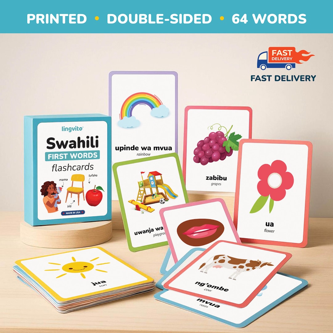 PRINTED Swahili Flashcards First Words Swahili Language Learn Swahili ...