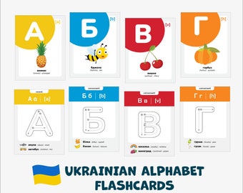 Ukrainische Alphabet Karteikarten, die einen Wortschatz in Ukrainisch zeichnen