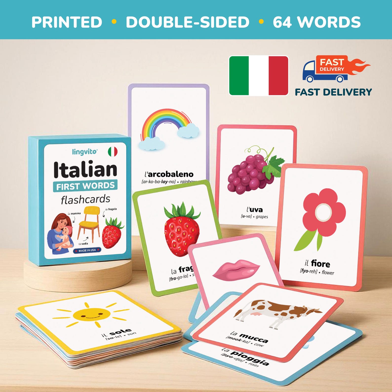 PRINTED Italian Flashcards First Words Italian Language Learn Italian ...