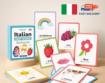 PRINTED Italian flashcards first words Italian Language Learn Italian Baby vocabulary Card Italian Letters Gift for Kids Preschool