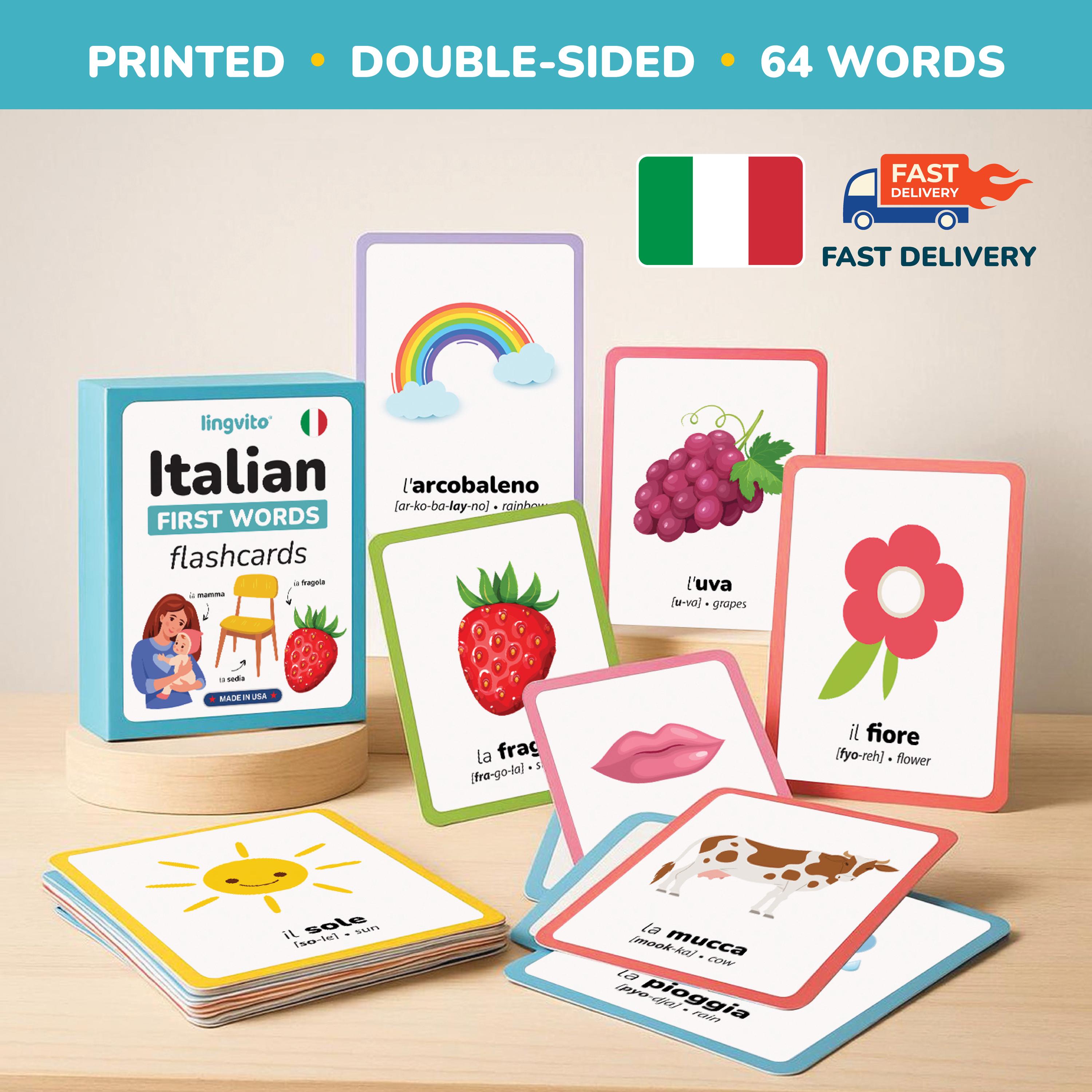 PRINTED Italian Flashcards First Words Italian Language Learn Italian ...