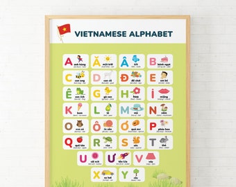 Póster del alfabeto vietnamita, póster del alfabeto bilingüe vietnamita, educación vietnamita, principiante vietnamita, aprendizaje vietnamita