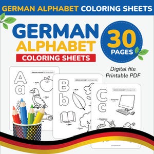 German alphabet coloring sheets Tracing Letter Font German Printable German Alphabet Learn German for Kids Language vocabulary printable