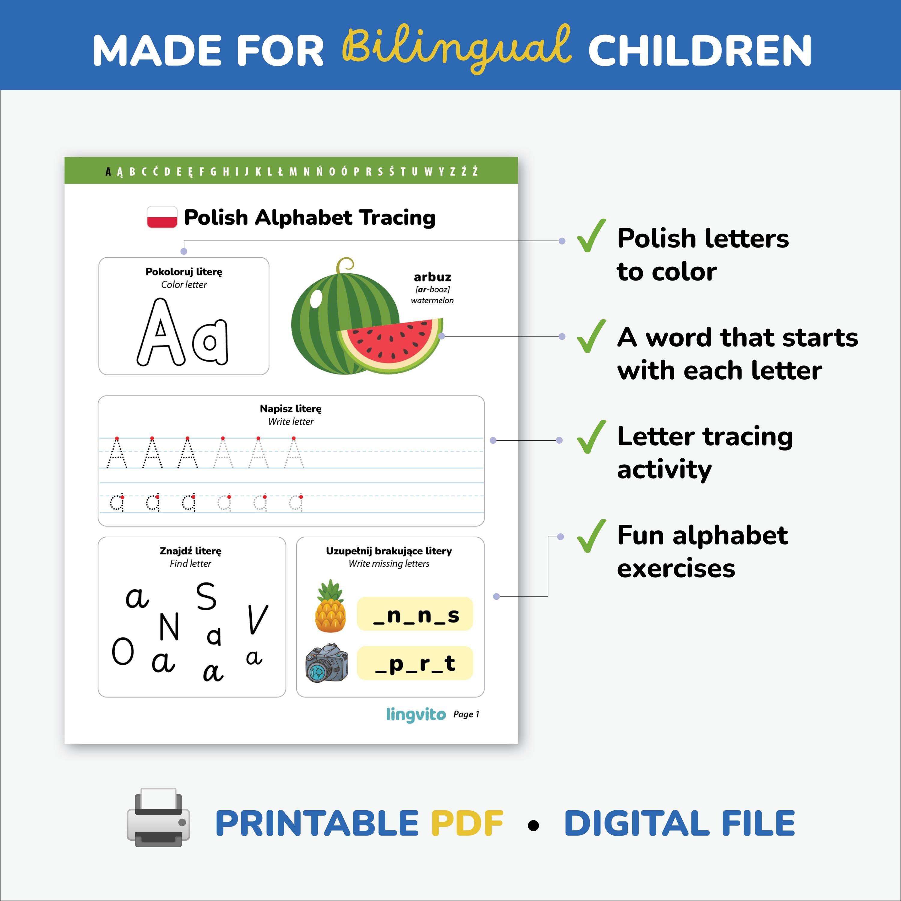 Polish Alphabet Tracing Worksheets Handwriting Practice Sheets for Kids ...