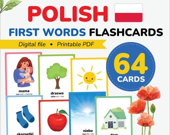 Polish flashcards first words learn Polish Language Polish vocabulary printable Bilingual Cards with Pronunciations Polish gift Flash Cards