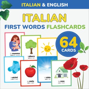 Tarjetas didácticas para aprender las primeras palabras en italiano Vocabulario italiano imprimible Tarjetas bilingües Italiano para niños Aprendizaje de italiano para niños pequeños