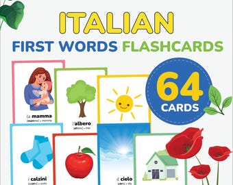 Italian first words flashcards learn Italian Language Italian vocabulary printable Bilingual Cards Italian for Kids Italian Toddler Learning