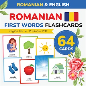 Romanian first words flashcards learn Romanian Language Romanian vocabulary printable Romanian Alphabet Mom Preschool Montessori kids gift