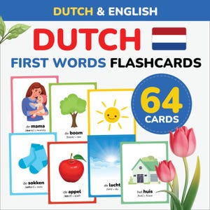 Tarjetas didácticas con las primeras palabras en holandés Aprende el idioma holandés Vocabulario holandés imprimible Alfabeto holandés Mamá Preescolar Regalo holandés Hojas de trabajo de los Países Bajos