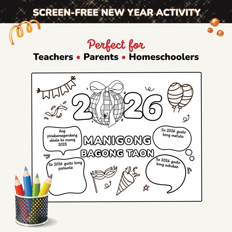 Tagalog New Year 2026 Kids Printable Activity Bilingual New Year ...