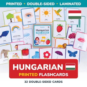 Cartões de memória húngaros IMPRESSOS primeiras palavras Língua húngara Aprenda húngaro Presente para bebê Vocabulário Letras húngaras Presente para professor de pré-escola
