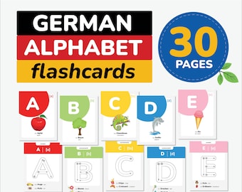 Tarjetas didácticas del alfabeto alemán para trazar letras alemanas, idioma alemán, vocabulario alemán imprimible, alfabeto alemán, aprender alemán para niños en edad preescolar