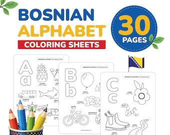Bosnian alphabet coloring sheets Tracing Letter Font Bosnian Printable Alphabet Learn Bosnian for Kids Language vocabulary printable