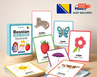 PRINTED Bosnian flashcards Bosnian Language Learn Bosnian laminated first words learn Bosnian vocabulary Card Bosnian Letters flashcards