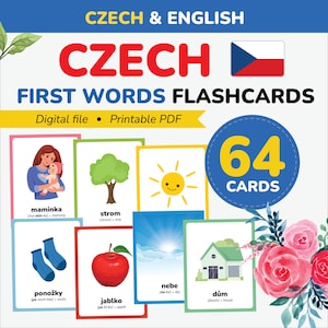Tarjetas de vocabulario en checo para aprender checo, vocabulario imprimible de la República Checa, regalo para bebé, vocabulario, cartas para niños, preescolar, profesor, regalo en checo.