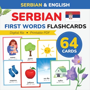 Schede didattiche sulle prime parole serbe Impara la lingua serba Vocabolario serbo stampabile Schede bilingue con pronunce Regalo per bambini serbi