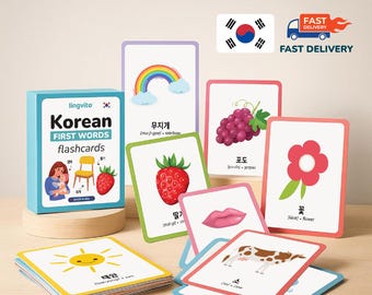 PRINTED Korean flashcards first words Korean Language Learn Korean Baby Gift vocabulary Korean Letters Kids Preschool Teacher Korean gift