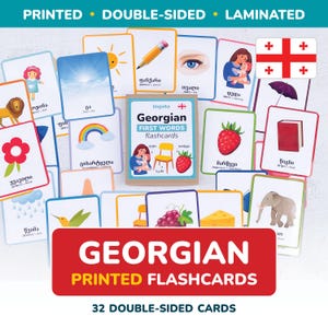 Flashcards georgianos IMPRESSOS primeiras palavras Língua georgiana Aprenda georgiano Presente para bebê Vocabulário Letras georgianas Crianças Pré-escola Professor Presente