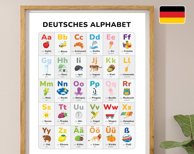 German Alphabet Poster Teach German Letters Educational ABC Print learn German Kids room decor German nursery art baby gift German language