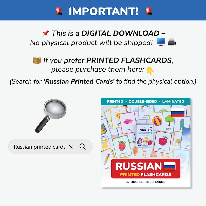 Educational Russian flashcards – printable resource for kids to learn Russian first words, perfect for preschool teachers and parents