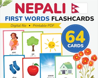 DIGITAL Nepali first words flashcards Nepali letters cards learn Nepali Language Nepali vocabulary printable Card gift Learn Nepali beginner