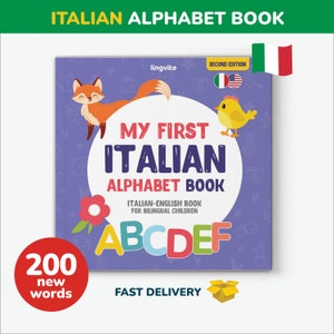 Libro dell&#39;alfabeto italiano, primo libro per insegnare le parole italiane, educazione bilingue, imparare l&#39;italiano, libro per bambini, bambini, imparare l&#39;italiano, genitori