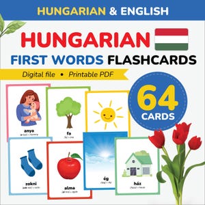 Hungarian first words flashcards learn Hungarian Language Hungarian vocabulary printable Hungarian Alphabet Hungarian Mom gift kid Preschool