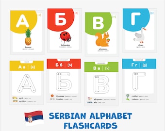 Serbisches kyrillisches Alphabet Karteikarten, die serbische Buchstaben nachzeichnen