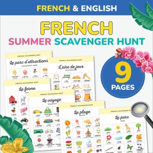 French Summer Scavenger Hunt Game Learn French kids French Education French activity new French words French Bilingual French Printables kid