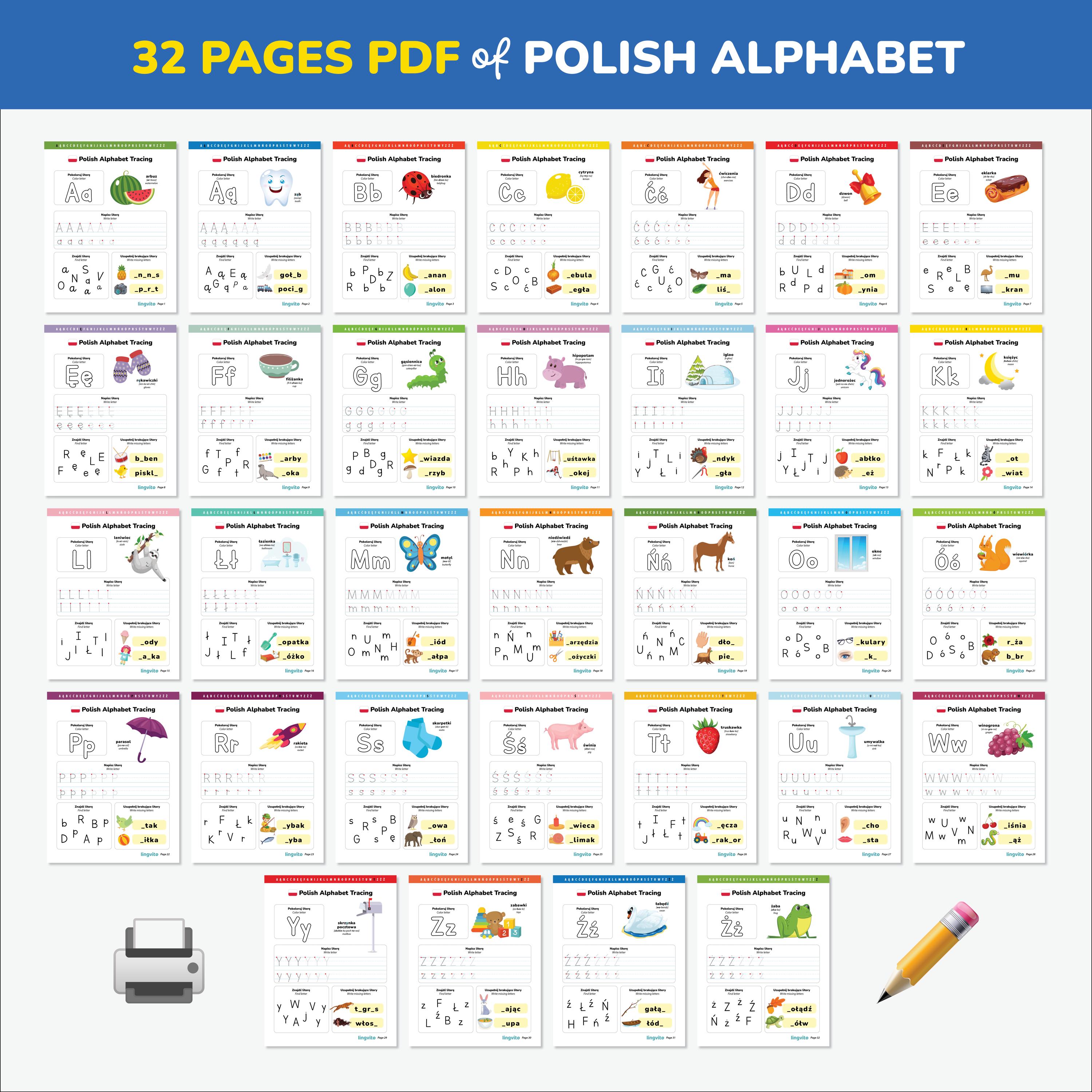 Polish Worksheets.pdf Polish Alphabet Tracing Worksheets Handwriting Practice Sheets for Kids ...