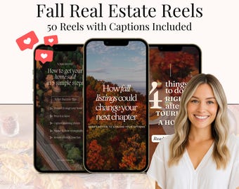 Fall Real Estate Reels Template: 50 Instagram Posts with Captions (Canva)