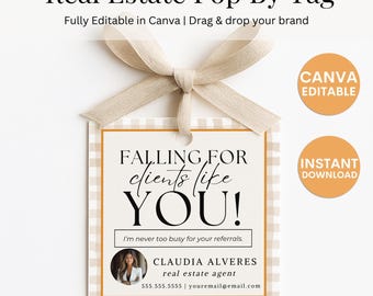 Editable Fall Pop By Tag For Real Estate Agents Canva Realtor Marketing Template Thanksgiving Gift Tag Autumn Door Drop Instant Download