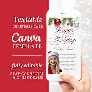 Plantilla de Canva para tarjeta navideña digital inmobiliaria Marketing navideño con texto Tarjeta navideña inmobiliaria Marca de agente inmobiliario Tarjeta navideña editable