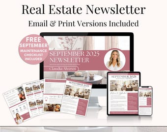 Editable Real Estate Newsletter Template For September Canva Realtor Marketing Email Printable Monthly Client Update With Bonus Checklist