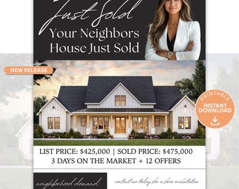 Just Sold Real Estate Flyer Template Canva Editable Realtor Marketing Instant Download Modern Design No Software Needed Textable Version