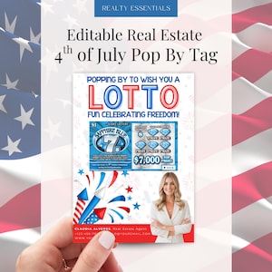 4. Juli Realtor Pop By, Grundbesitz Pop By Lottoschein, Grundbesitz für Lotteriekarte, 4. Juli Makler Tags, 4. Juli Pop By Tags
