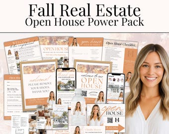 Fall Real Estate Open House Template Bundle Editable Marketing Kit Digital Flyer Social Media Signage For Realtors Autumn Listing Event