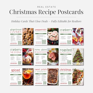 Bewerkbare briefkaartbundel onroerend goed kerstrecept Instant Canva downloaden makelaar vakantiemarketingrecept ansichtkaarten onroerend goed landbouw