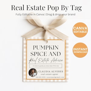 Editable Fall Pop By Tag For Real Estate Agents Canva Realtor Marketing Template Thanksgiving Gift Tag Autumn Door Drop Instant Download