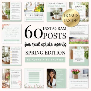 Bearbeitbare Frühlings-Immobilienmarketing-Instagram-Vorlagen Realtor Social Media für saisonale Posts Open House Listings und Spring Branding