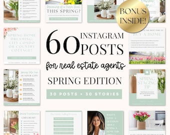 Editable Spring Real Estate Marketing Instagram Templates Realtor Social Media for Seasonal Posts Open House Listings and Spring Branding