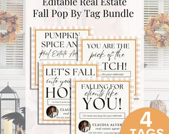 Pop By Gift Tag Editable Fall Real Estate Marketing Canva Tag For Realtors Thanksgiving Autumn Client Door Drop Open House Gift Download