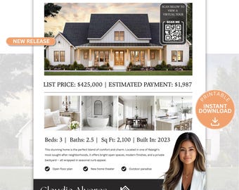 Just Listed Real Estate Flyer Canva Template Luxury Realtor Marketing Design Social Media Digital Download Real Estate Agent Tool