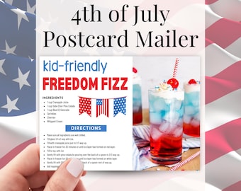 Summer Real Estate Postcards, Real Estate 4th of July Postcard, Summer Drink Recipe Card, Realtor Postcard, Real Estate Mailer, Canva