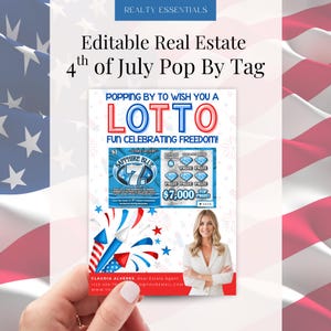 4. Juli Realtor Pop By, Grundbesitz Pop By Lottoschein, Grundbesitz für Lotteriekarte, 4. Juli Makler Tags, 4. Juli Pop By Tags