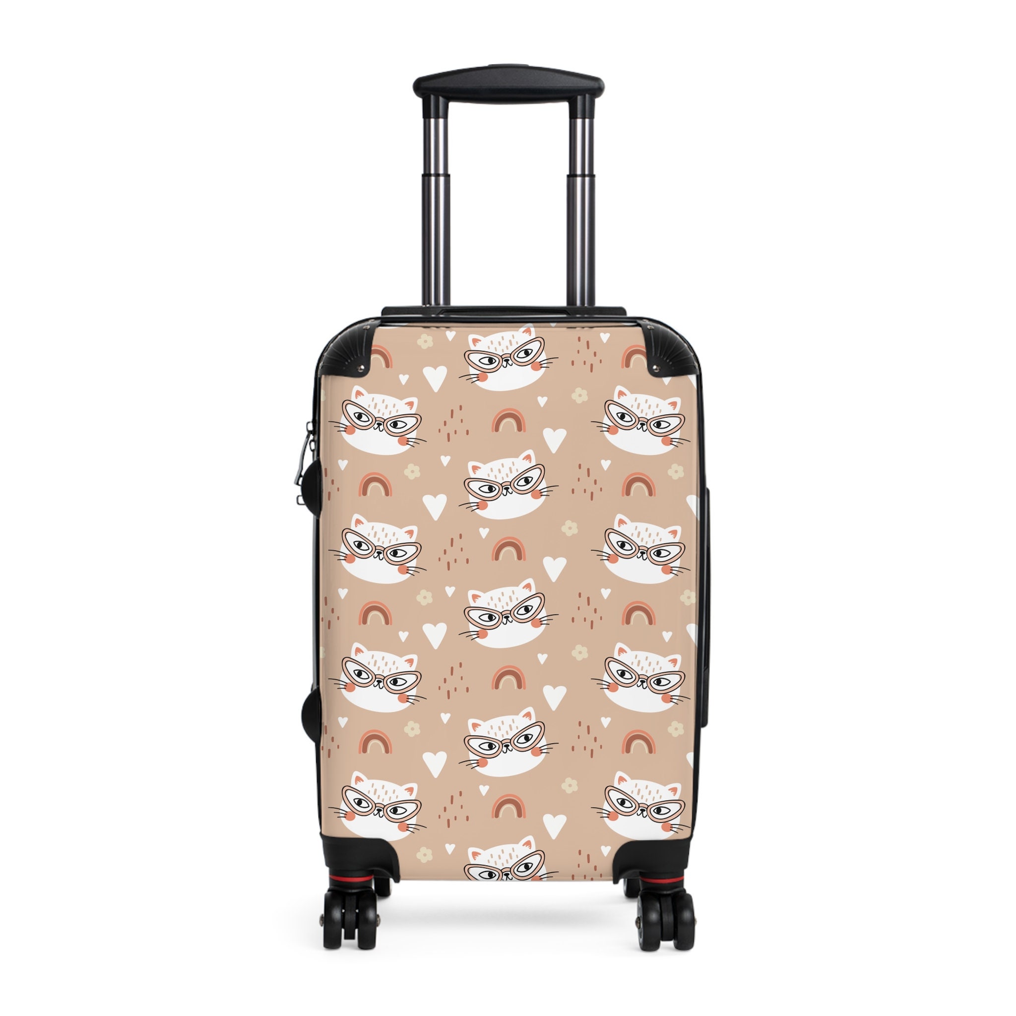 Cute Cat Wearing Glasses Print Matching Family Rolling Luggage Set, Animal Lover Cat Reading Print Suitcase Set